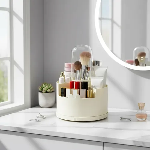 Organizador Escritorio Maquillaje 4 Divisiones Giratorio 360