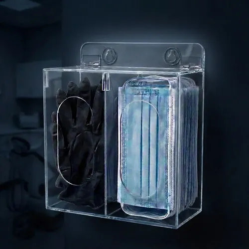 A Dispensador Acrílico Doble Guantes Cofias Cubrebocas For