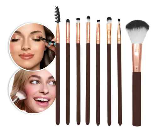 Set De Brochas Y Pinceles Sintéticos Para Ojos Y Rostro Mely Color X1_marrón / 8 Brochas Mely