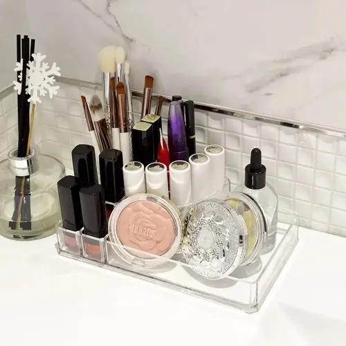 Organizador De Acrilico 8 Divisores Grande Porta Cosmeticos Color Transparente