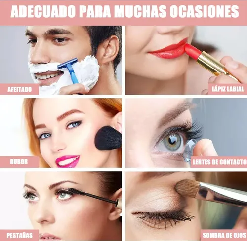 Espejo De Maquillaje Led Portátil Recargable Rosa Para