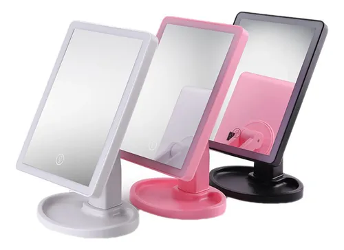 Espejo De Maquillaje Led Recargable Espejo Iluminado Rosado
