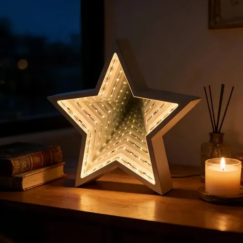 Luz Led Espejo Infinito Estrella 3d Para Escritorio Negro