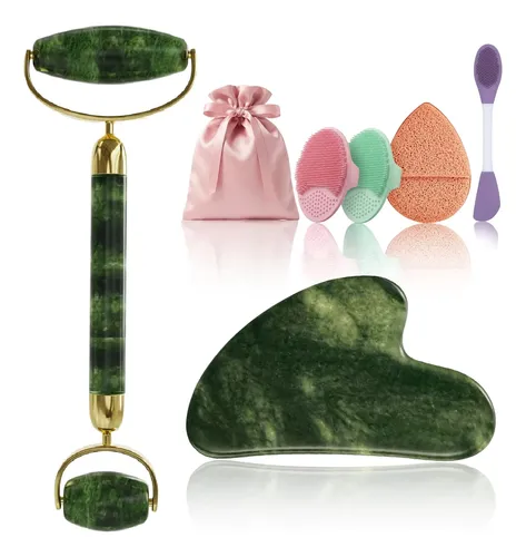 Kit Masajeador Facial Rena Chris Gua Sha Rodillo 7 Unidades