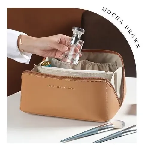 Neceser De Pu Impermeable Gran Capacidad Para Viajes Marrón Liso