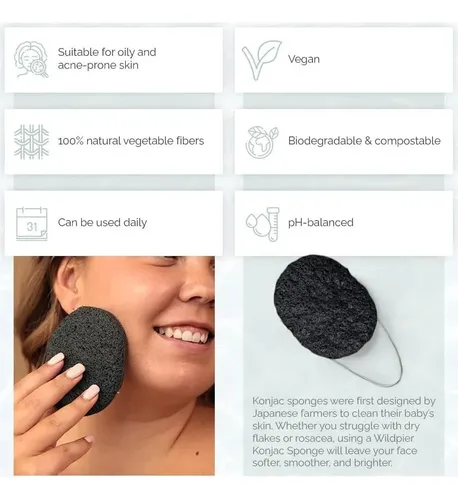 Esponja Natural De Konjac Con Carbón Wildpier 15g