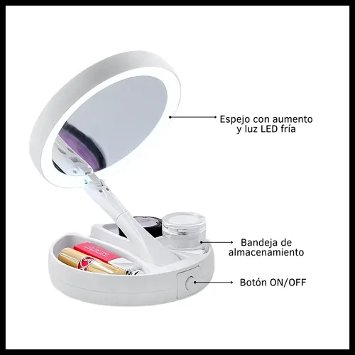 Espejo Maquillaje Dinax 10x Led Fría Plegable Usb Pilas Redondo 12.5cm