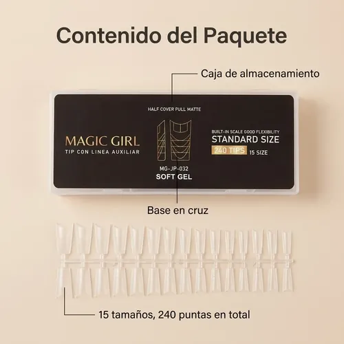 Tips Soft Gel Medio Cubrimiento Mate Coffin 240 Unidades