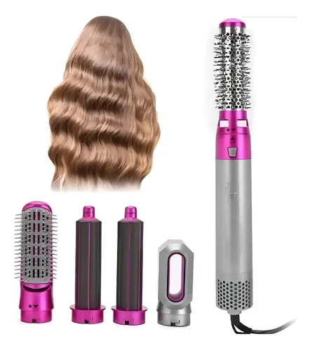 Secador de pelo Genérica 5 en 1 plateado con fucsia