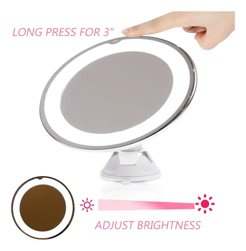 Espejo De Maquillaje Con Aumento 10x, Ventosa Y Luz Led