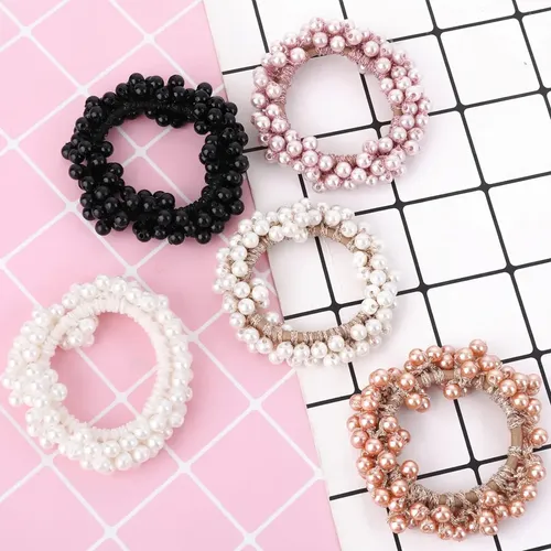 5 Scrunchies Elásticos Para Cabello Perlas Niñas