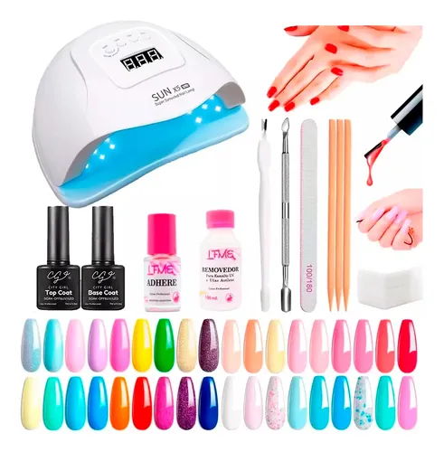 Kit Uñas Manicura Esmaltes Semipermanente Gel Cabina Uv Led