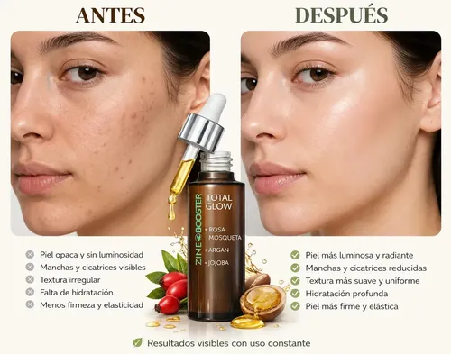 Booster Total Glow 30ml – Rosa Mosqueta, Argan, Jojoba Zine Todo Tipo De Piel Día