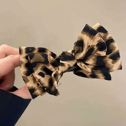 &2 Grampos Leopardo Com Laço | Estilo Vintage Para Mulher Z