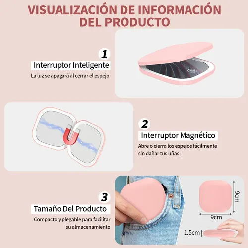 Espejo Maquillaje Portátil Led Aumento 10x Usb Recargable