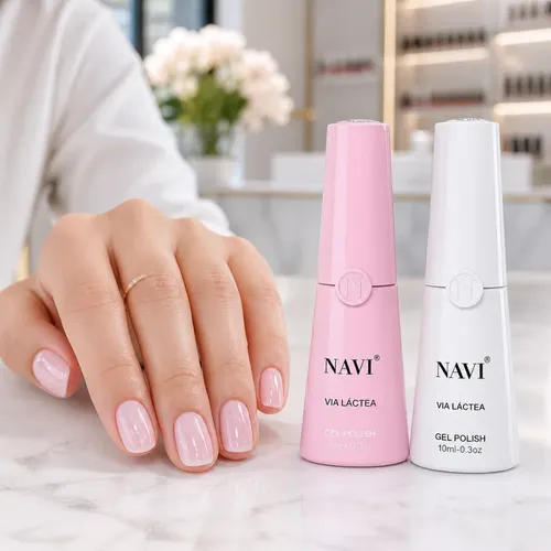 Kit X2 Esmalte Semipermanente Navi Vía Láctea Rosa Blanco 10