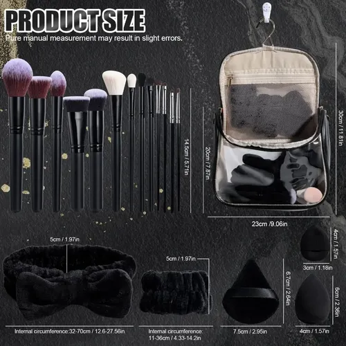 Kit Estuche Maquillajes 13 Pinceles +skincare Esponjas Negro