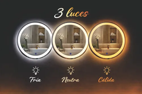Espejo Redondo Lumens 70 Cm Led Táctil Luz Regulable