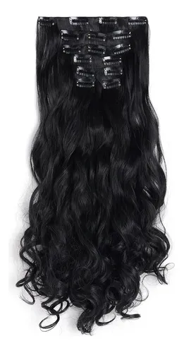 Extension De Cabello Sintetico Rizado Negro 7 Piezas