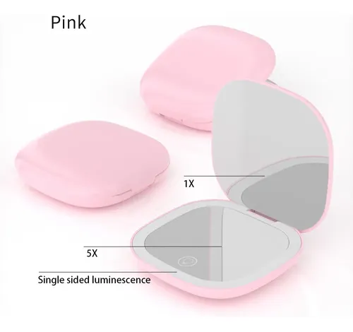 Espejo De Cartera Con Luz Led Aumento 5x Y 1x 5x Magnifier(pink)