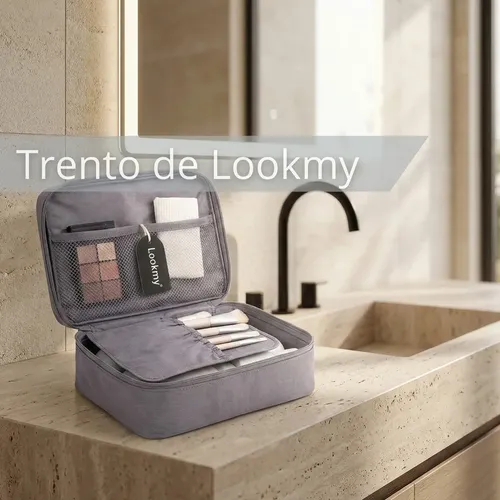 Neceser de viaje Gris | portacosmético necessaire organizador de cosméticos | bolso neceser de tela lavable e impermeable | porta maquillaje para maleta y cartera mujer regalo