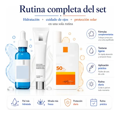 Kit Skincare Facial Sérum Hidratante Crema Ojos Protector