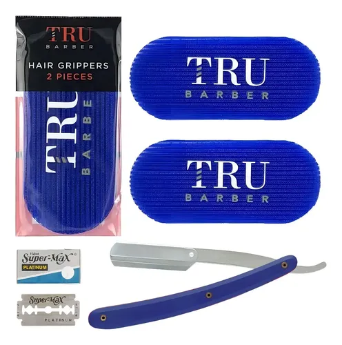 Pack Sujetadores Tru Barber Azul + Navaja Sensei con Filos