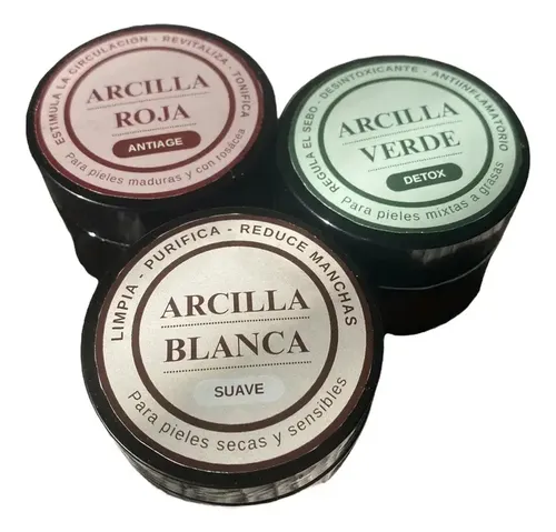 Arcillas Para Mascarillas Kit X3 Blanca Verde Roja 50gr
