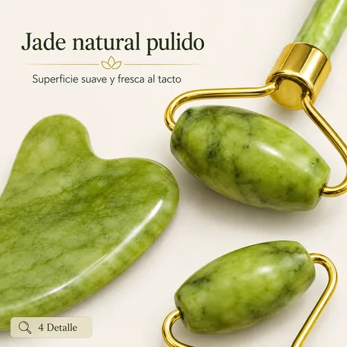 Kit Roller Jade Y Gua Sha Verde Masaje Facial Relajante