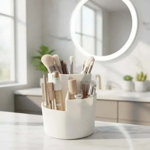 Organizador Giratorio Blanco Porta Maquillaje Escritorio