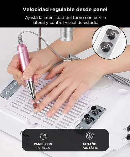 Cabina UV LED Para Uñas Care By Gadnic 5 En 1 96W Torno 30000RPM Recolector De Polvo Luz 360