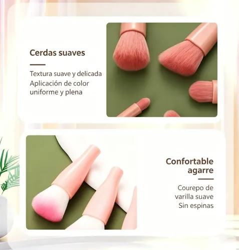 Set 5 Brochas De Maquillaje Portátil Con Estuche Pink