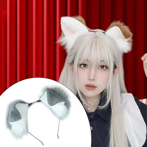Diadema Gris Y Blanco Con Orejas De Perro Para Fotos