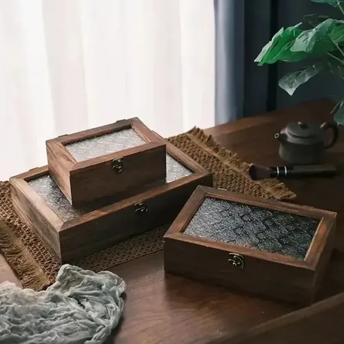 Caja De Almacenamiento De Vidrio Vintage, Gabinete De Madera