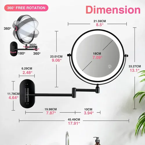 Espejo De Aumento Con Luces 1x/15x Recargable: 8,5 Pulgadas