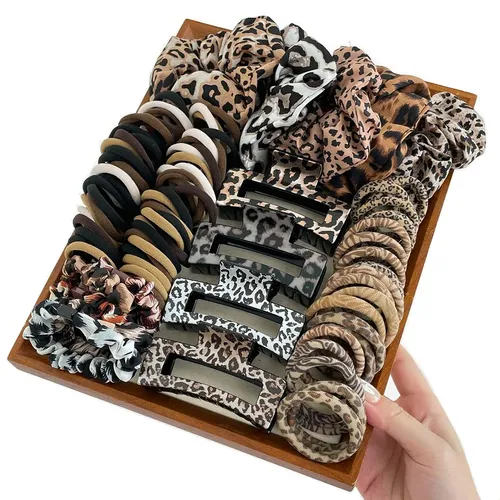 124 Pinzas Y Ligas De Pelo Con Estampado De Leopardo Para Mu