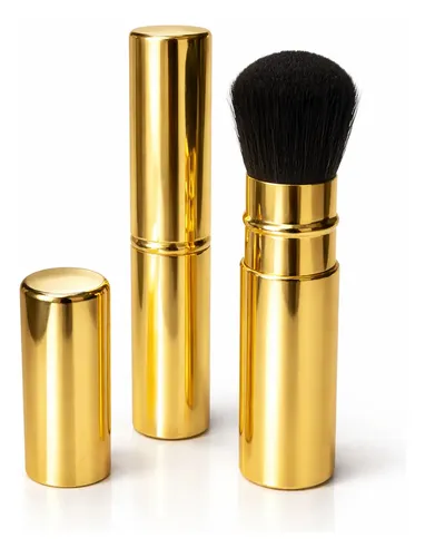 Brocha Maquillaje Metálica Retráctil Gold Para Cartera 12cm
