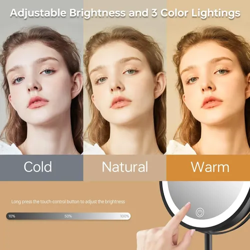 Espejo De Maquillaje Plegable Mumianshu Con Luz 1x/10x Negro