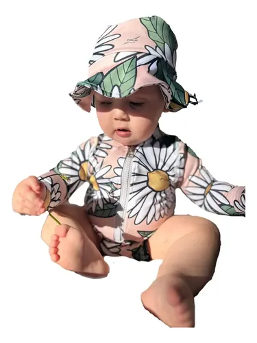 Malla Enterito Bebe Gorro Protección Solar Body Agua Niños Color Coral Talle 18 m