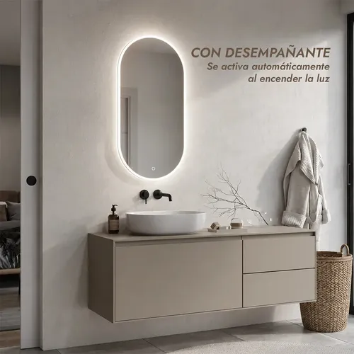Espejo Para Baño Ovalado Led Táctil Con Desempañador Ovalado