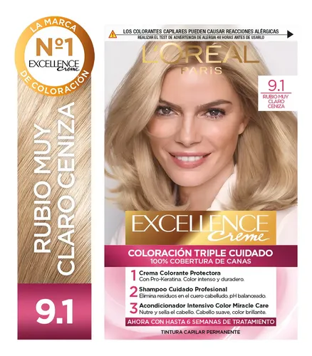 Kit De Coloración Excellence Creme L’oréal Paris Tono Tono 9.1 Rubio Muy Claro Ceniza