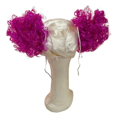Peluca Blanca Con 2 Rodetones Lilas-cotillón- Abuela-disfraz