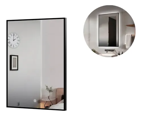 Espejo Premium Luz Led Trasera Vertical Negro 75 X 100 Cm