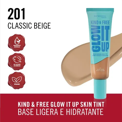 Base Rimmel Kind & Free Hidratante Glow It Up X 30 Ml Tono 201 Classic Beige