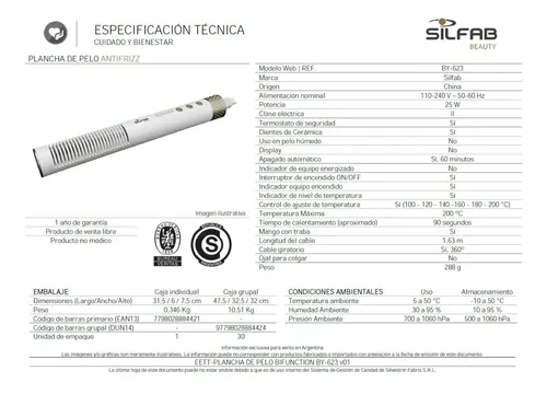 Plancha De Pelo Antifrizz By-623 Silfab