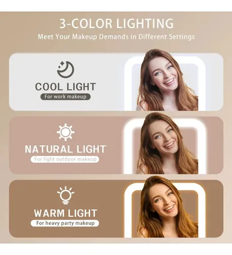 Espejo De Maquillaje Led Tactil 3 Modos Recargable Blanco