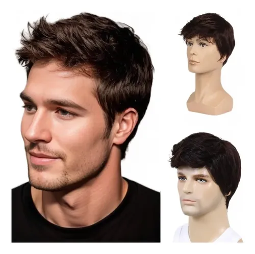 Peluca Corta Natural Para Hombre Color Moda