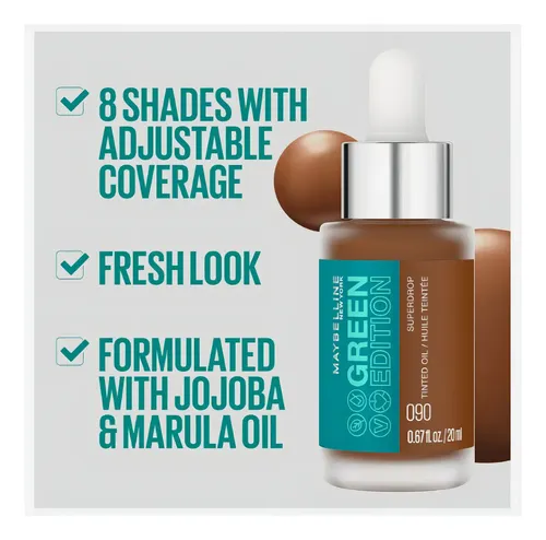 Base Maquillaje Liquida Maybelline Green Edition Tinted Oil Tono 35