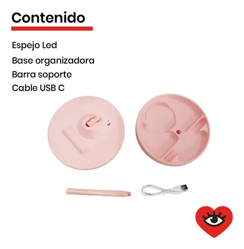 Espejo Pie Maquillaje Portatil Tactil Led Usb 90° Veoquiero Huella Rosa