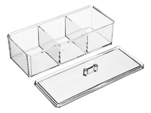 Organizador Acrílico Multiuso Porta Cosméticos 3 Divisiones Color Transparente